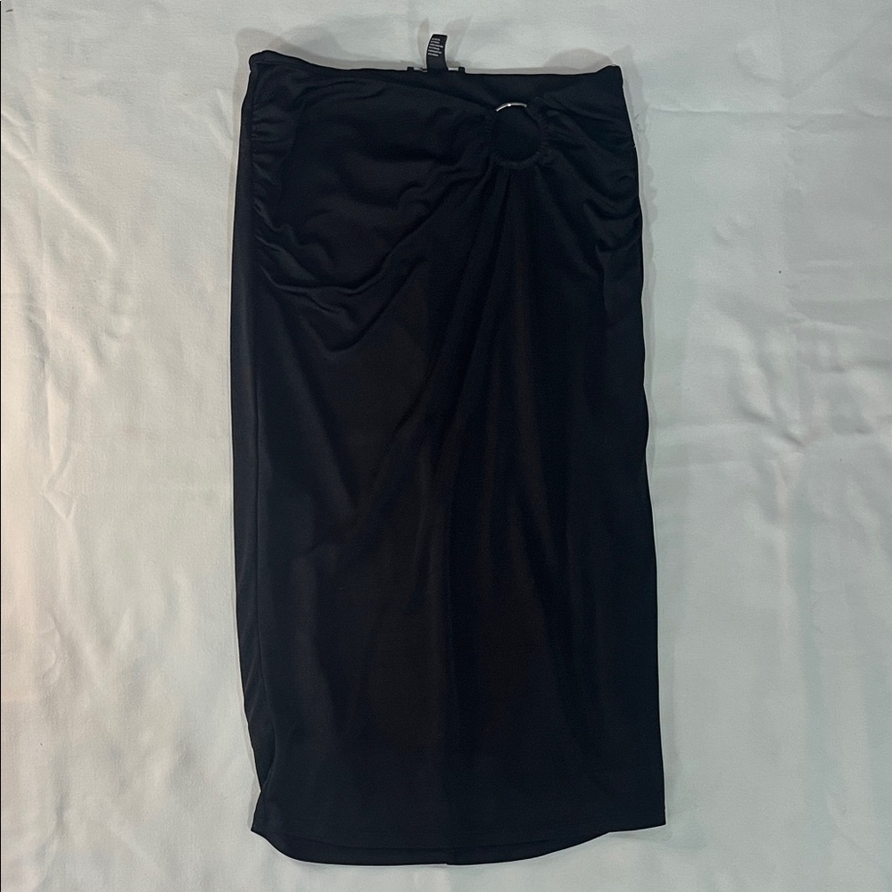 Forever 21 Black Pencil Midi Skirt with Ring Detail